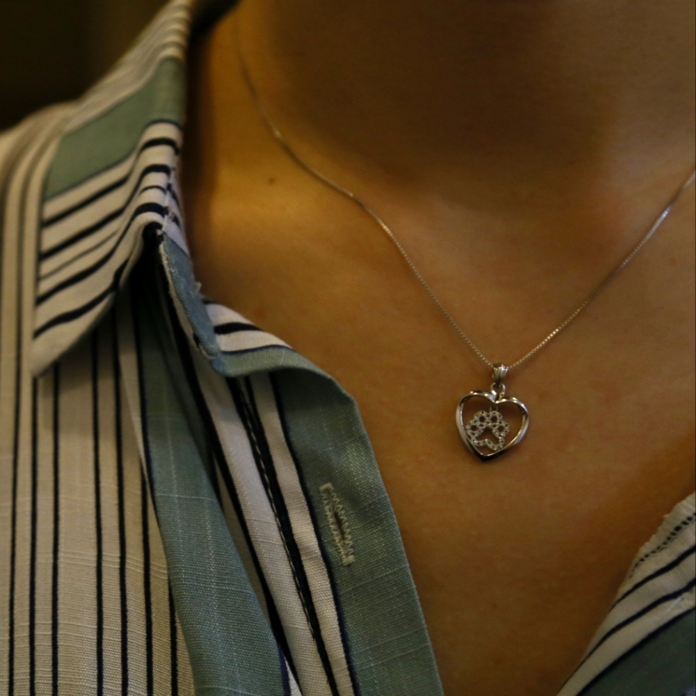Silver CZ Heart/Paw Pendant